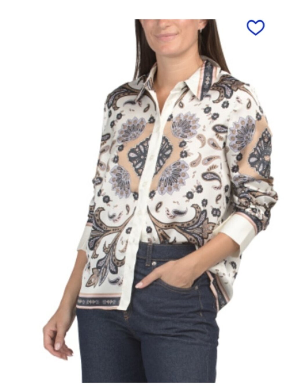 NWT ELLEN TRACY Paisley Print Satin Finish Button Front Shirt